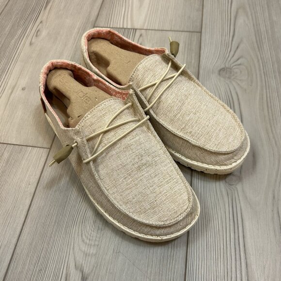 Hey Dude Womens 8 Wendy Chambray Slip On Shoe Sneakers Lightweight White Nut - Picture 3 of 6